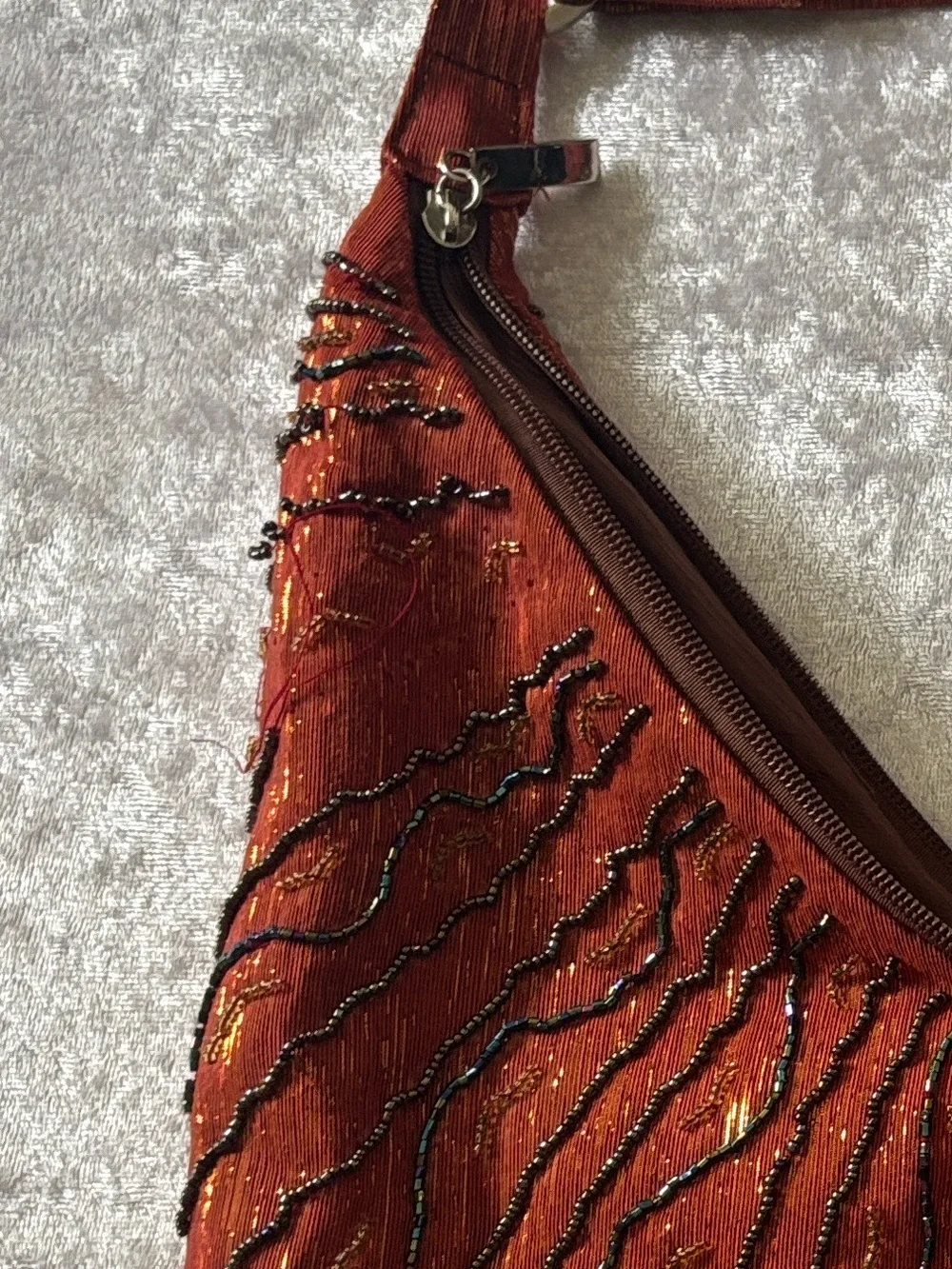 Y2K Beaded Hobo Shoulder Bag Burnt Orange Boho Embellished Purse